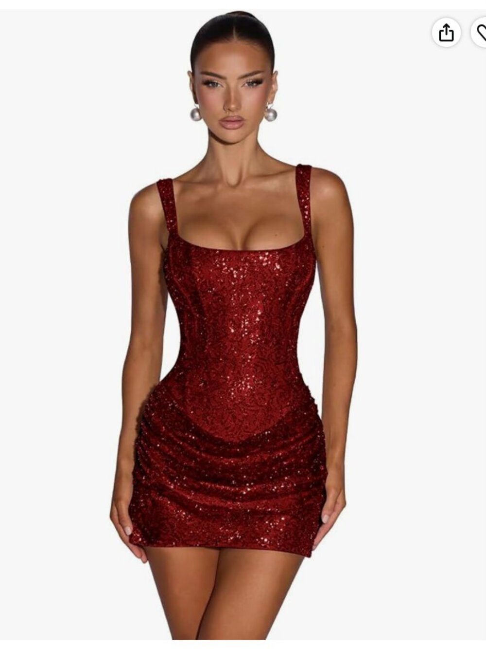 Sequined Burgundy Mini Dress with Straps